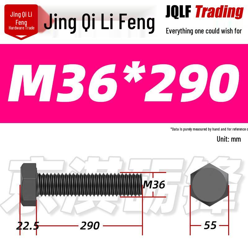 12.9 Grade High-Strength Blackened Hex Bolt M22-M48