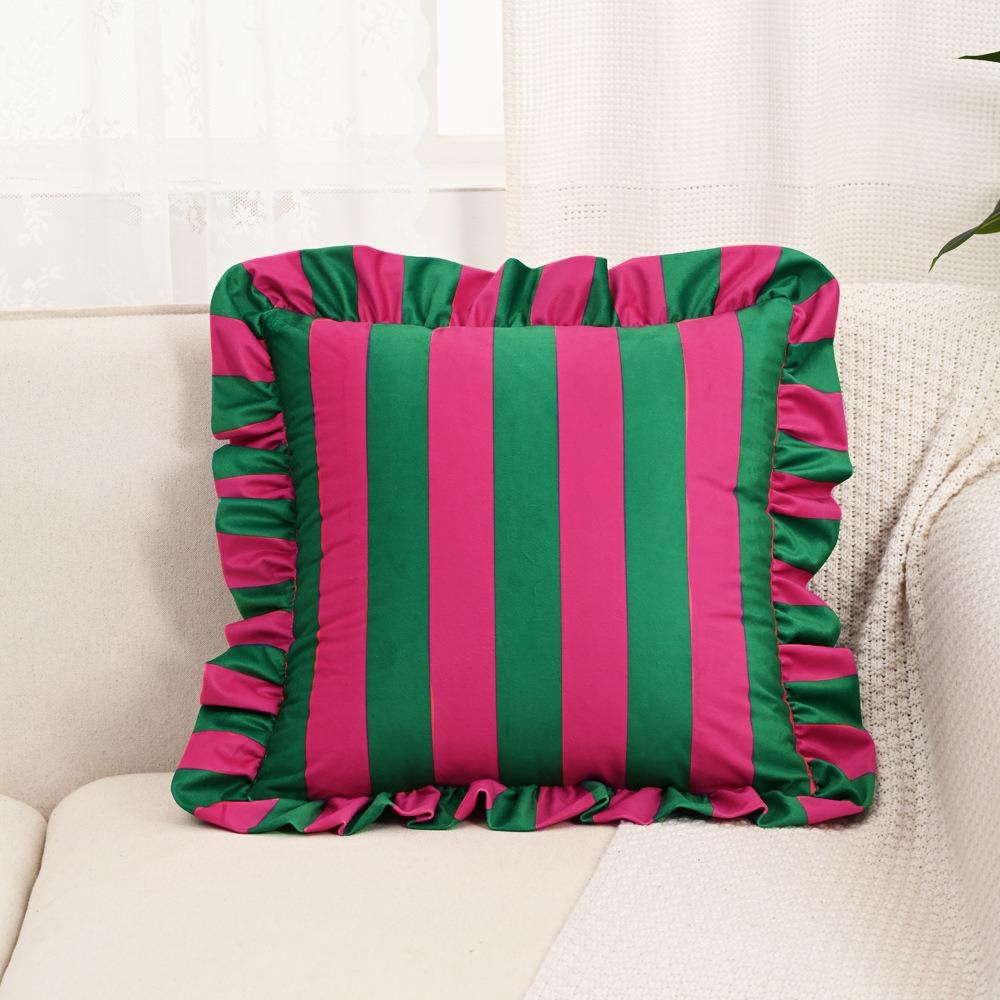 Striped Pillow Case Cover Lotus Leaf Skirt Edge Soft Pillowcase Home Decor Velvet Bedding Pillow Cover Bedroom Living Room