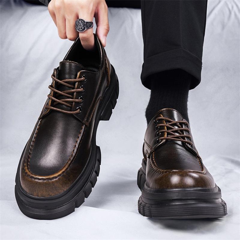 Thick Bottom Men Business Casual Leather Shoe Non Slip Platform Oxfords Shoes Lace-up Formal Dress Footwear Man Walking Sneakers