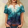 Женская повседневная рубашка-henley с коротким рукавом и нагрудным карманом, с тематическим Хэллоуинским принтом, смесовая хлопково-льняная ткань, свободный крой