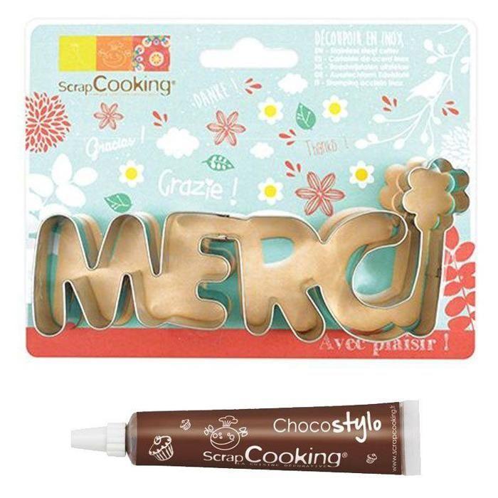 Découpoir à biscuits en inox Merci + Stylo chocolat