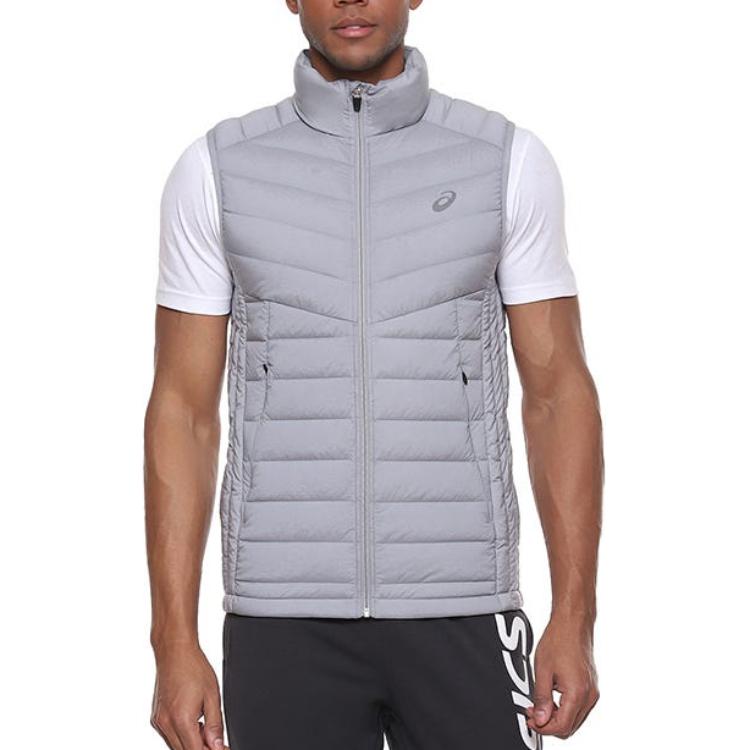 Asics Однотонный уличный повседневный спортивный жилет на молнии с воротником-стойкой, теплый пуховый жилет для мужчин, серый 2031E441-020