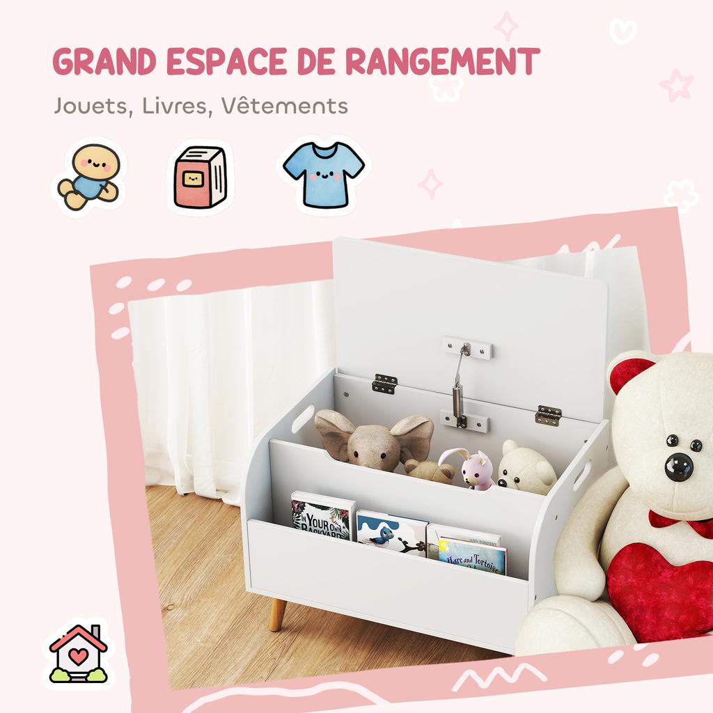 Children s Toy Chest Children s Storage Box Foldable Lid And Open Compartment 60x40x43cm White