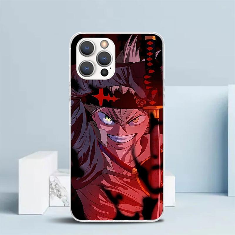 Черный Чехол для Телефона с Аниме Клевером Для iPhone 16 17 Air 16E 15 14 Plus 13 Mini 12 11 Pro Max 7 8 + SE 2020 Мягкая Задняя Крышка из ТПУ 16