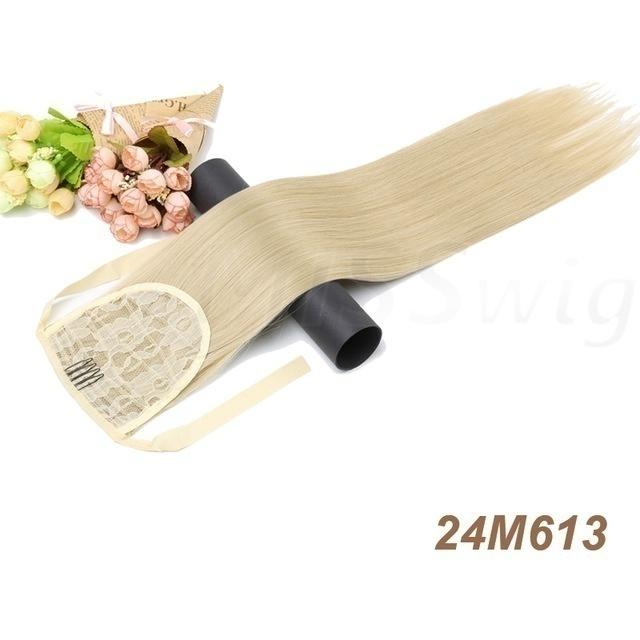 55CM Long Silky Straight Synthetic Drawstring Ponytail Clip In Extension