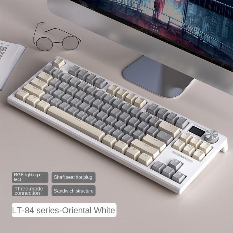 LT84 Oriental White Третий макет экзамена RGB с возможностью горячей замены игровая механическая клавиатура Беспроводная Bluetooth игровая офисная клавиатура