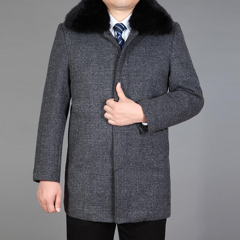 Men Woolen Coat Autumn Wool Jacket Thick Winter Wool Blend Coat Mens Pea Coat Fur Liner Detachable Real Rabbit Fur