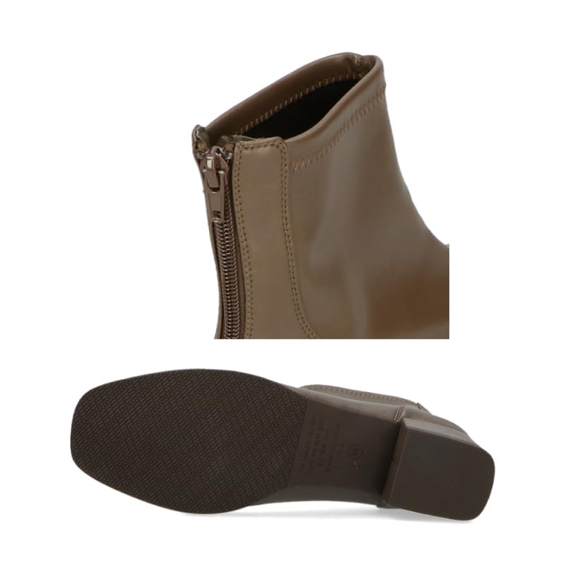 Модные Короткие Эластичные Ботильоны с Красивой Спиной КОРИЧНЕВЫЕ [Oriental Traffic] Ботинки, Ботинки, Ботинки, Мягкие, Амортизирующие, Пушистые, Каблук, Ноги, Молния, Простые,