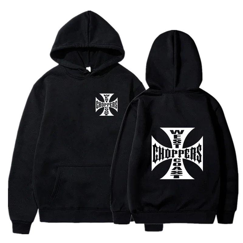 Мужские и Женские Хлопковые Толстовки Плюс Флис West Coast Choppers Логотип Железного Креста Худи Осень и Зима Уличная Повседневная Одежда