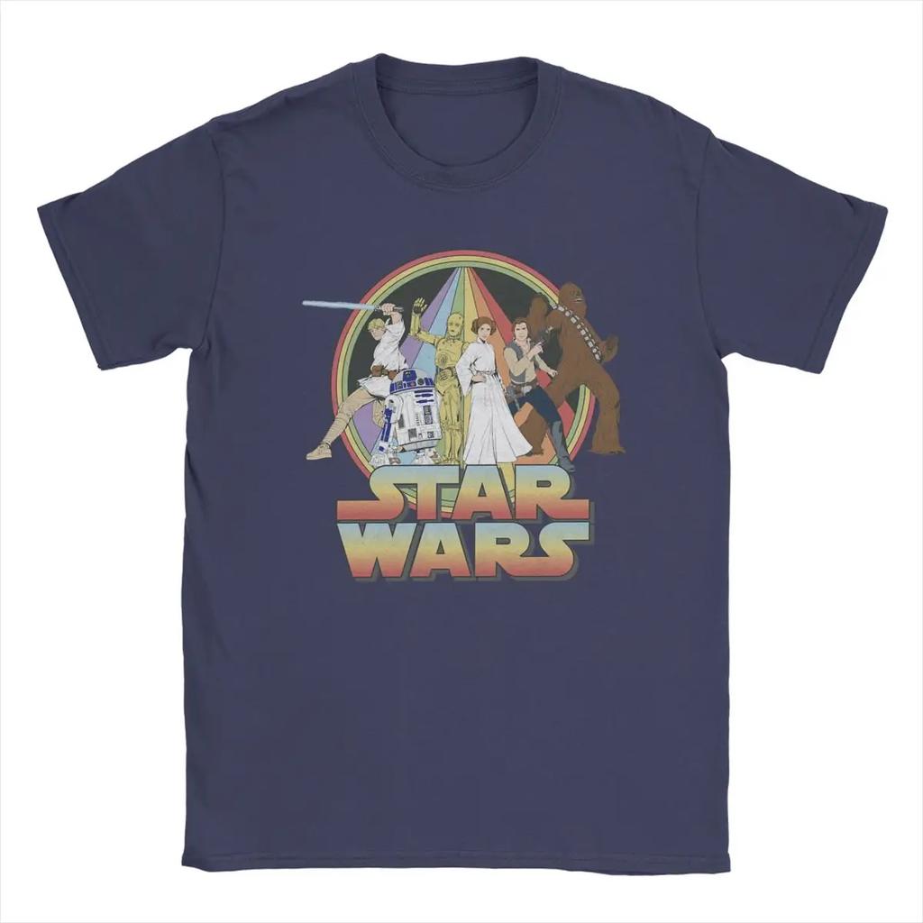 Star War Psychedelic Characters T-Shirts Men Disney Vintage Pure Cotton Tees Crew Neck Short Sleeve T Shirts Big Size Tops