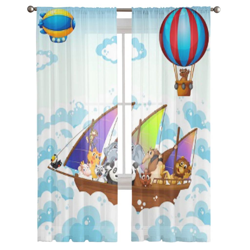 Тюлевые шторы со множеством животных на лодке для украшения гостиной, современная вуаль, шифоновые шторы, прозрачные шторы для спальни
