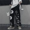 Male Streetwear Wide Leg Oversize Pants Black Harajuku Printed Anime Sweatpants Loose Casual Sport Straight Trousers Men