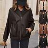 Women's PU Leather Long Sleeve Jacket Coat Spring Autumn Ladies Biker Zip Up Jacket Retro Punk Casual Short Outerwear