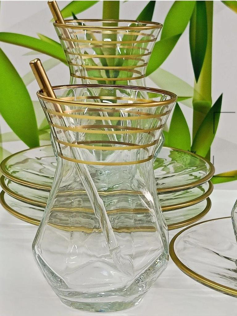 Декоративный чайный набор из 12 предметов и блюдца, модель с позолоченной линией, вышитый чайный сервиз в турецком стиле на 6 человек