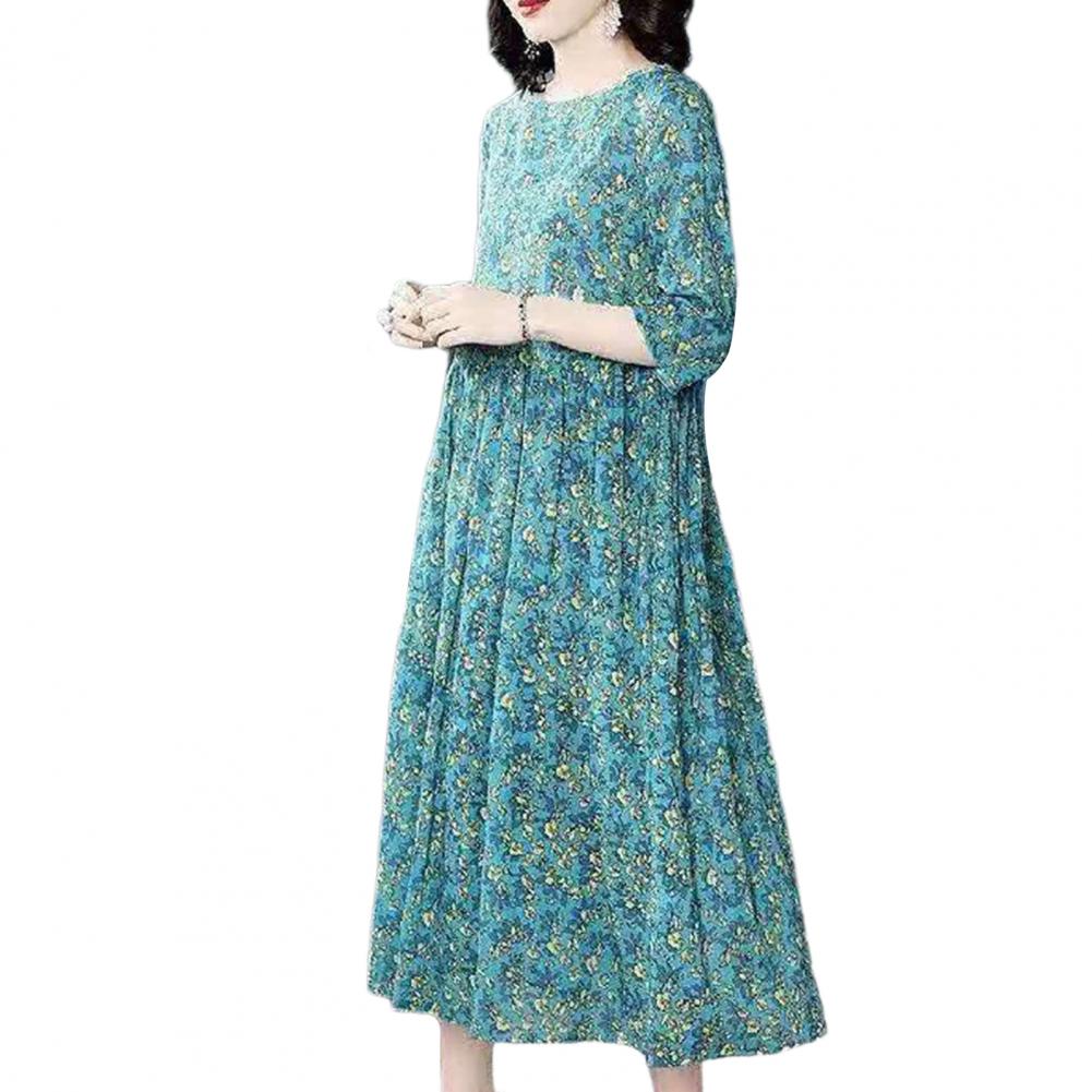 Floral Dress Elegant Floral Print A-line Midi Dress with Half Sleeves Round Neck for Plus Size Women for Dating Commuting