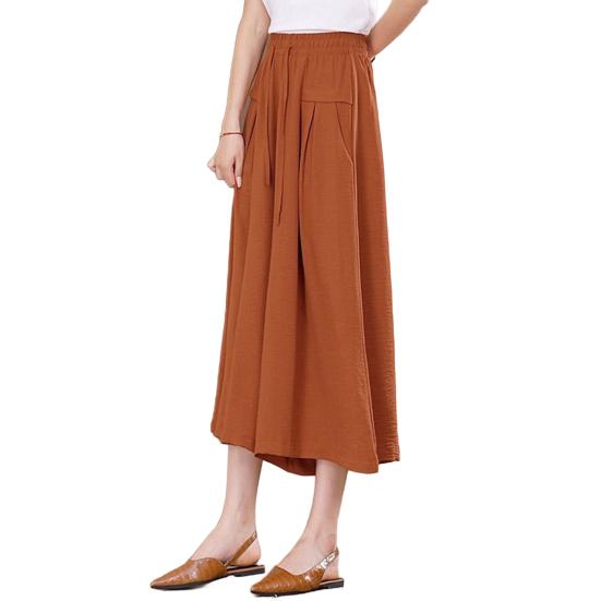 Женские укороченные брюки, однотонные, широкие, с эластичной резинкой на талии, повседневные брюки с карманами, свободные брюки для повседневной носки