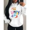 Счастливый день Красочное искусство Принт букв Женское худи Хип-хоп Многоцветное худи Осенний пуловер Карман Женские худи
