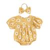Baby Girls Rompers Daisy Print Short Sleeve Round Neck Infant Bodysuits Summer Clothes with Headband
