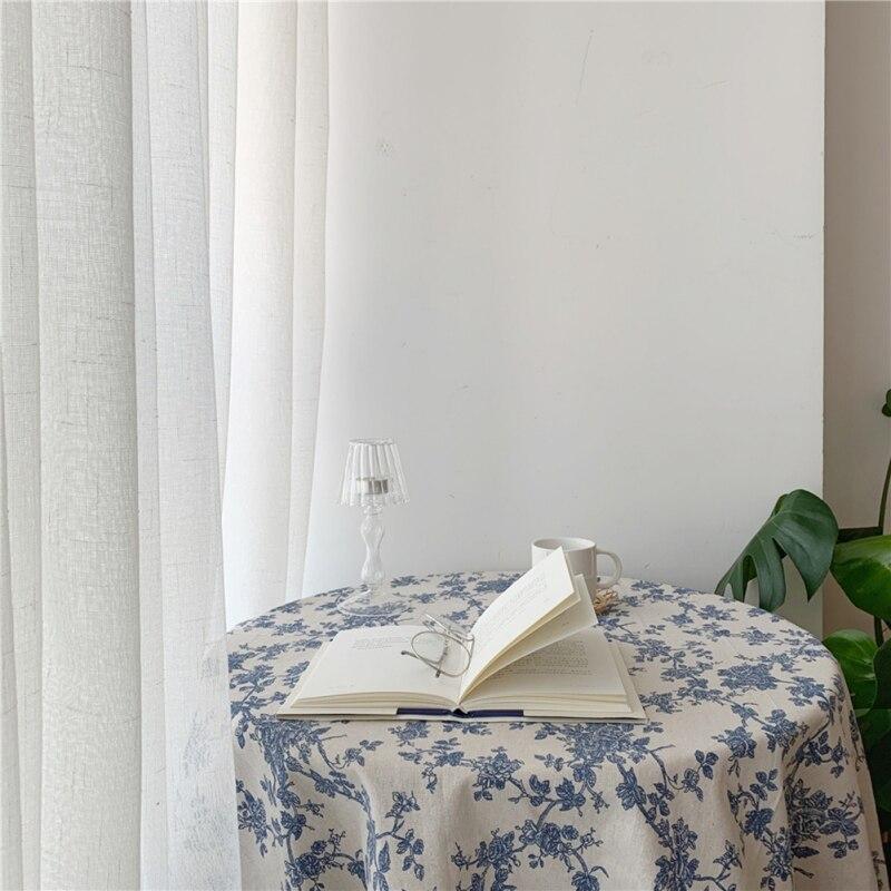Цветочная скатерть Ретро Хлопок Лен Синий Цветок Шиповник Скатерти