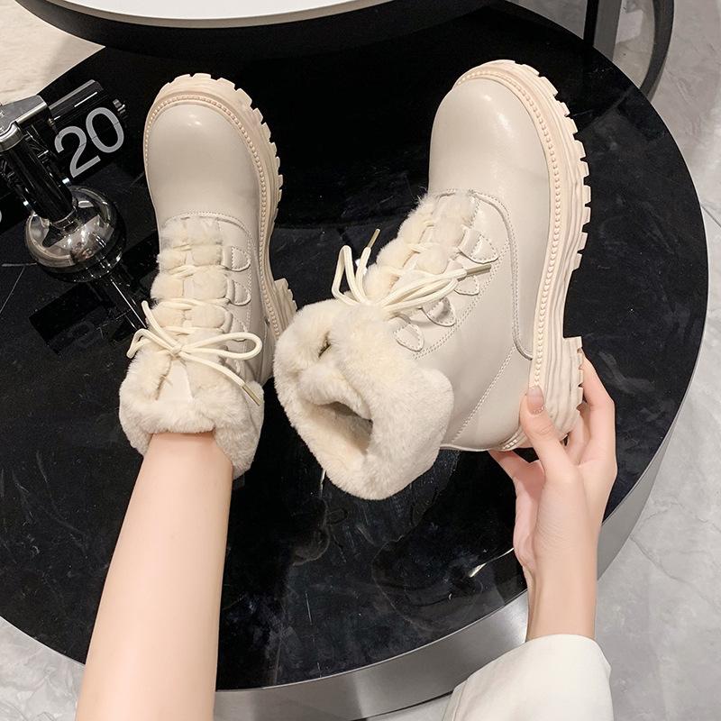 Теплые короткие сапоги на грубом каблуке, женские зимние сапоги 2024 года из утолщенного бархата, новые ботинки Martin с круглой подошвой и толстой подошвой, прилив