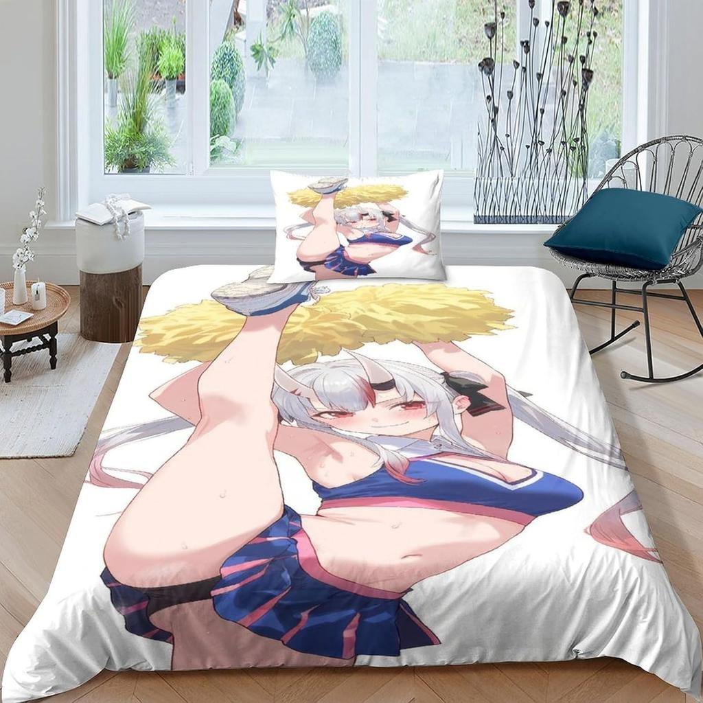 Full and Sexy Girl 3D Printed Anime Girl Bedding Set, Children's Down Duvet Set, Girl and Boy Bed Sheet Soft Microfiber Zipper a