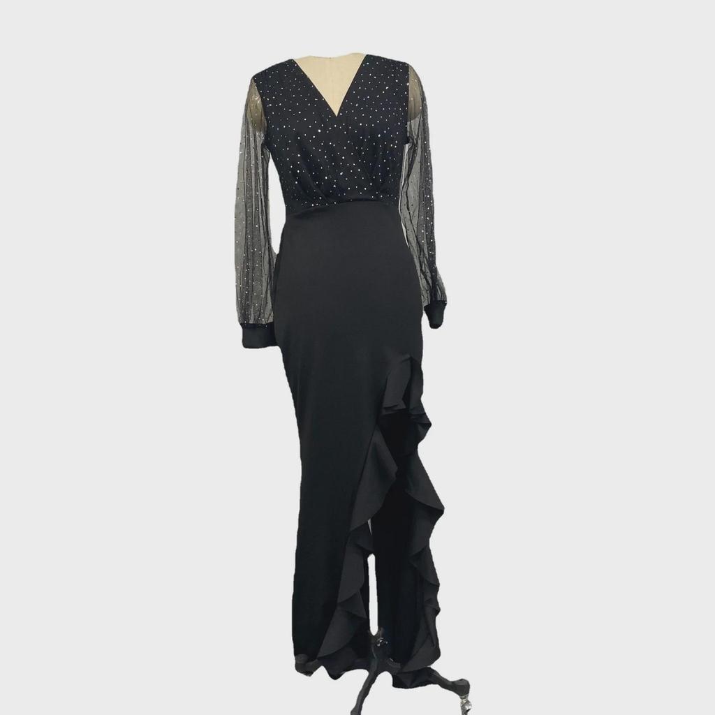 Платье для пригородных поездов с черной сеткой и пайетками 2025 года