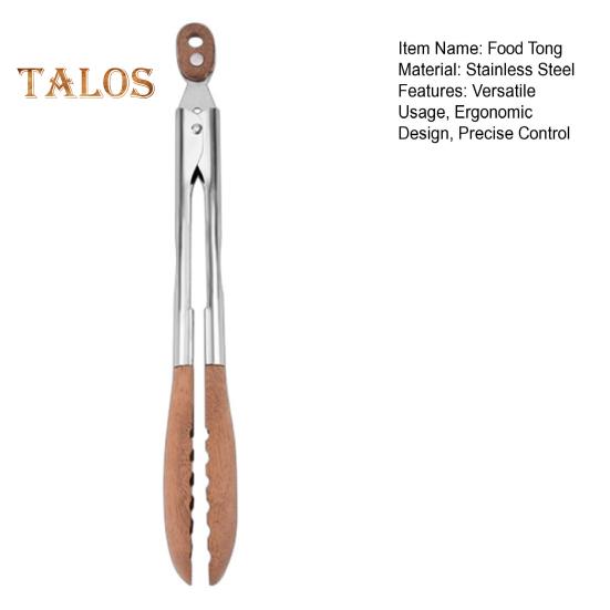 Food Tong Stainless Steel Wooden Cooking Tongs Anti-Slip Ergonomic Grip Serving Tongs for BBQ Food Buffets Parties