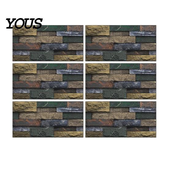 Removable Industrial Style Wall Paper 6Pcs Vintage Faux Stone Self?Adhesive Tiles, Waterproof Oil?Proof Backsplash Easy Clean Stickers Sticker,