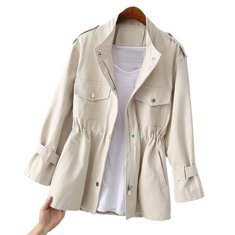 Danmo Trench Coat Women Single Autumn Korean Streetwear Long-Sleeved Short Stand Collar Wild Windbreaker Female Outwear Coats
