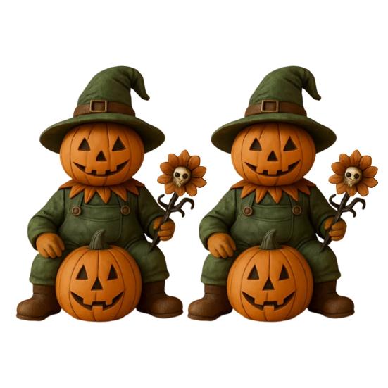 Pumpkin Man Figurine Scary Halloween Pumpkin Head Scarecrow Statue with Skull Sunflower