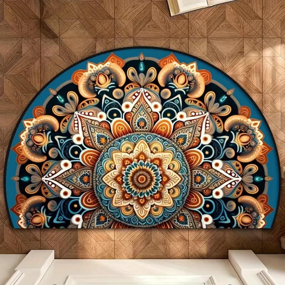 Boho Half Round Doormat Floral Pattern Floor Mat High Quality Welcome Rugs Indoor Outdoor