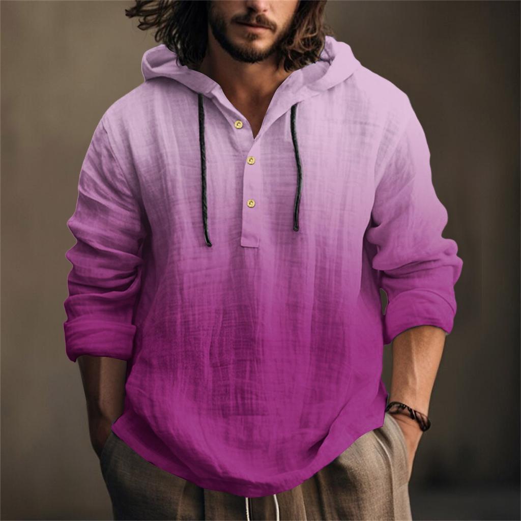 Printed Men's Cotton And Linen Shirt Hooded Long-sleeved Hooded Spring And Summer Casual Daily Wear