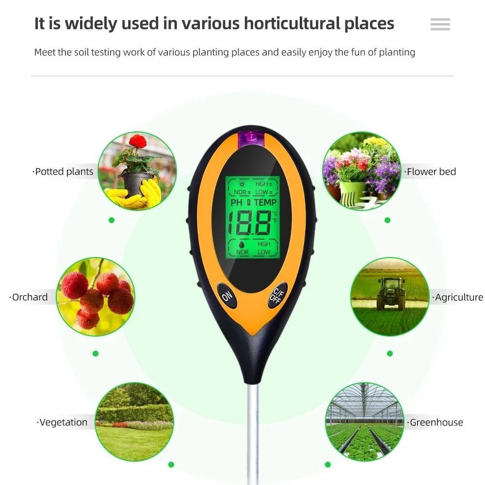4 in 1 Soil Tester LCD Screen Soil Thermometer Soil PH Sensor PH Meter  For Garden Lawn Farming