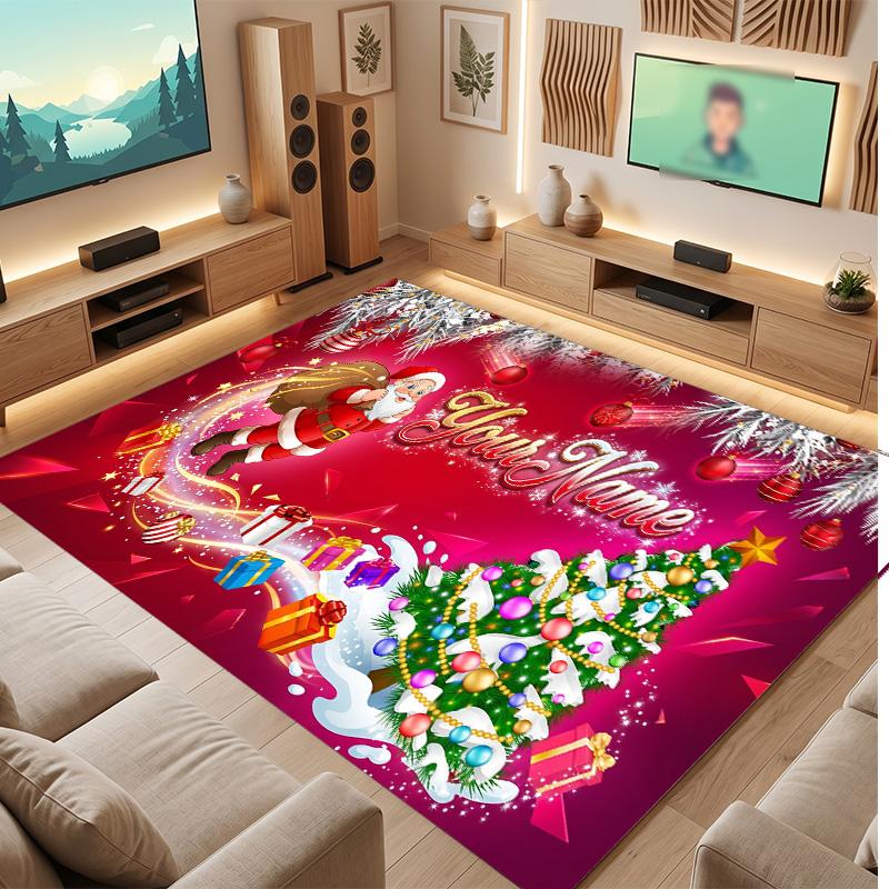 Christmas Theme Soft Crystal Velvet Rug Custom Name & Text Print Non Slip Floor Rug for Bedroom Living Room