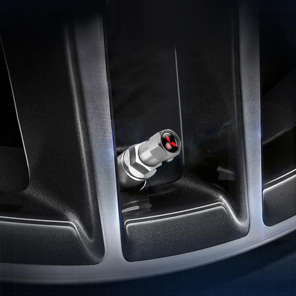 For Mitsubishi Lancer Outlander Pajero L200 Ralliart Aluminum Metal Car Tire Valve Cover Car Badge Nylon Keychain Accessories