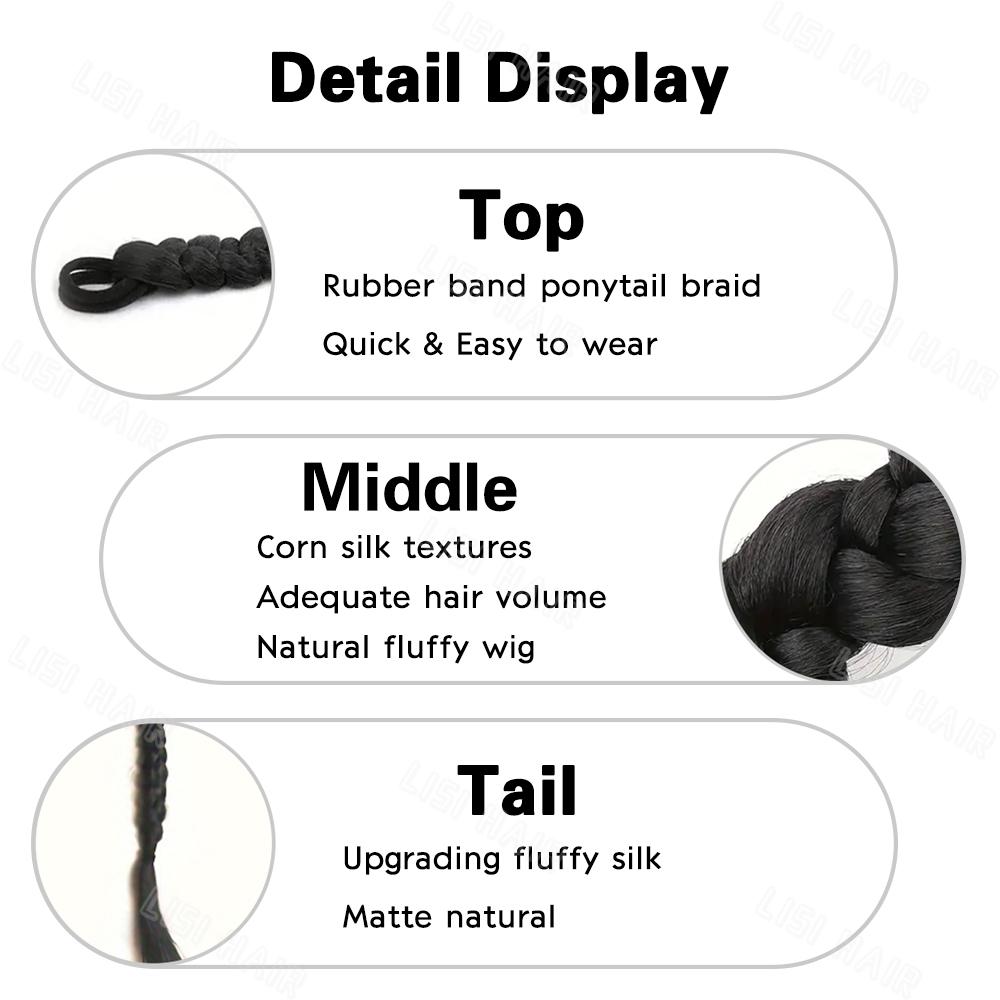 MISS WIG Synthetic Elastic Long Braided Ponytail Extensions Hair Extensions Elegant For Daily Use Hair Accessories