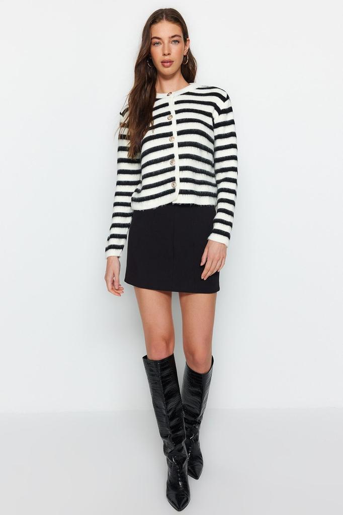 Women's Fashion Stylish Cardigan Navy Blue Soft Textured Striped Jacket Look Knitwear Cardigan