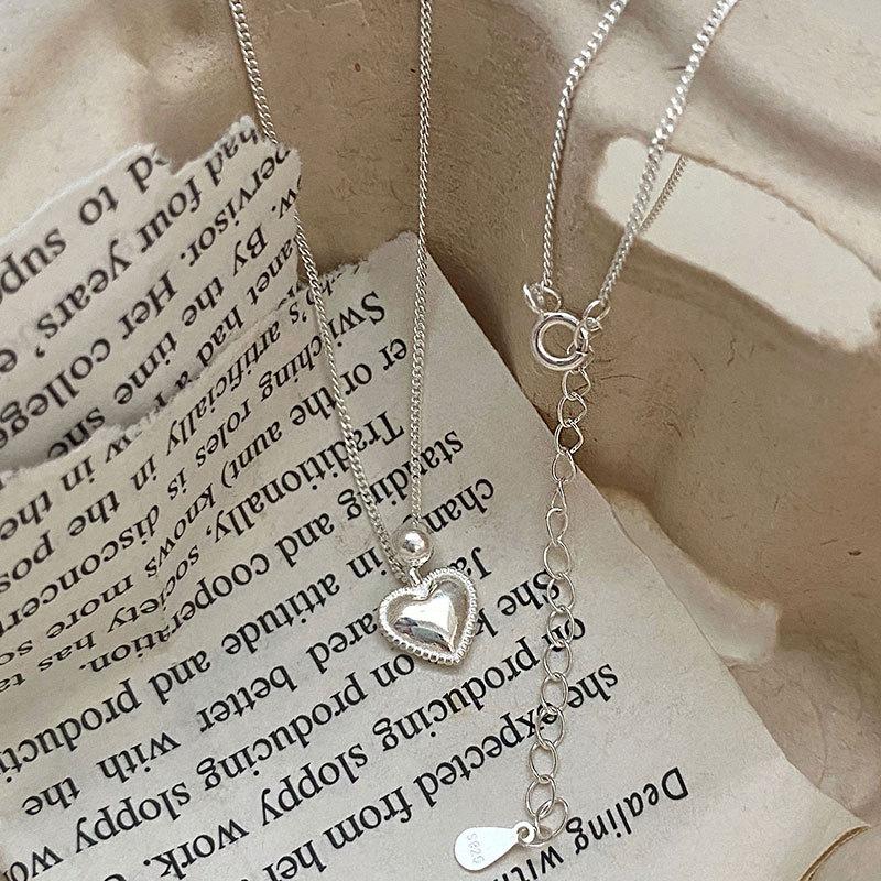 Love Necklace, Round Bead, Geometric Collarbone Chain, Heart-shaped Daily Commuting Style Neckchain, Niche Design