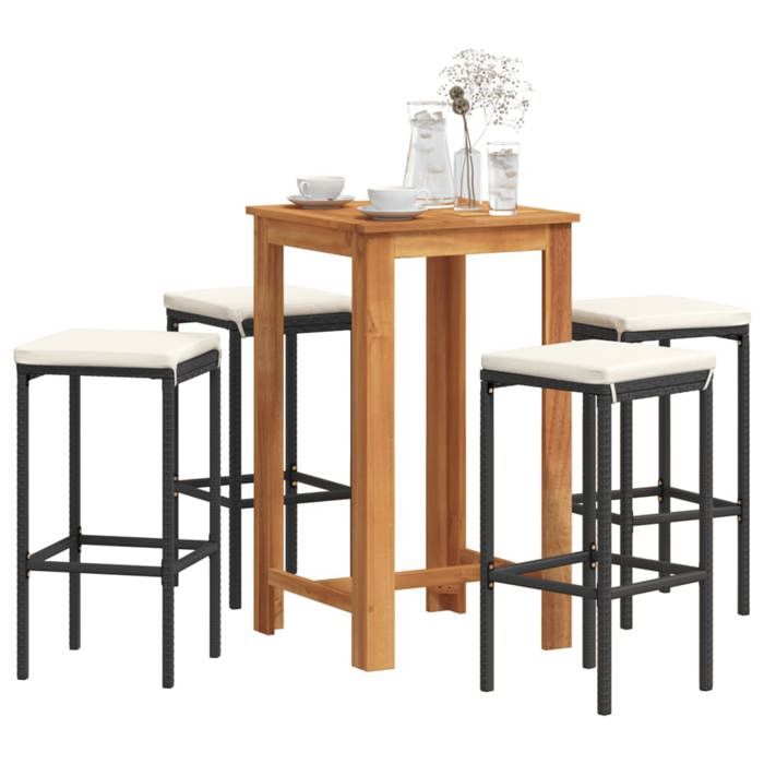 VidaXL Ensemble de bar de jardin 5 pcs noir bois massif acacia rotin, table et chaises de bar d'extérieur, ensemble de 3295270