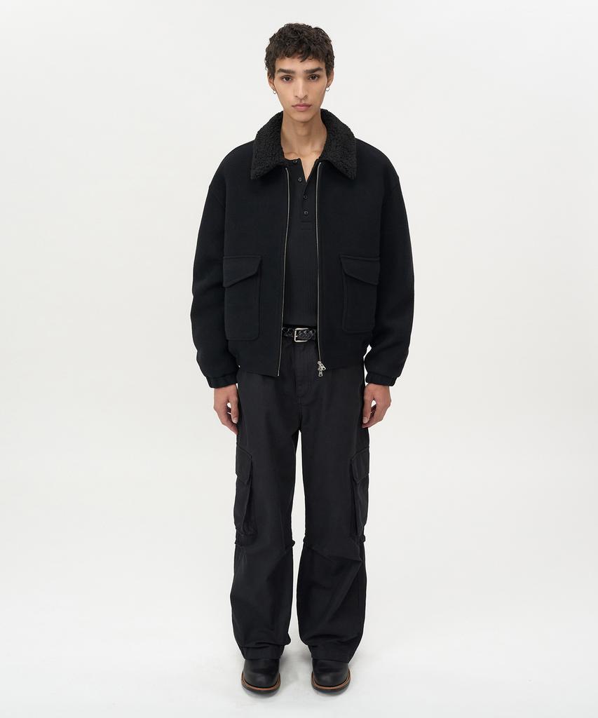 Insilence Detachable Collar Cashmere Blouson Black