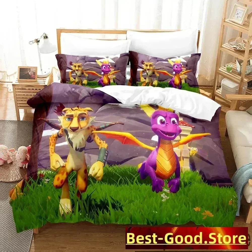 Комплект постельного белья Cartoon Spyro Reignited Trilogy, пододеяльник, постельный комплект, пододеяльник, наволочка, одеяло размера king-size для мальчиков и взрослых