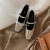 ~ Southern French Lovers~ Temperament Small Square Head Folds Word with Shallow Mouth Mary Jane Shoes Women