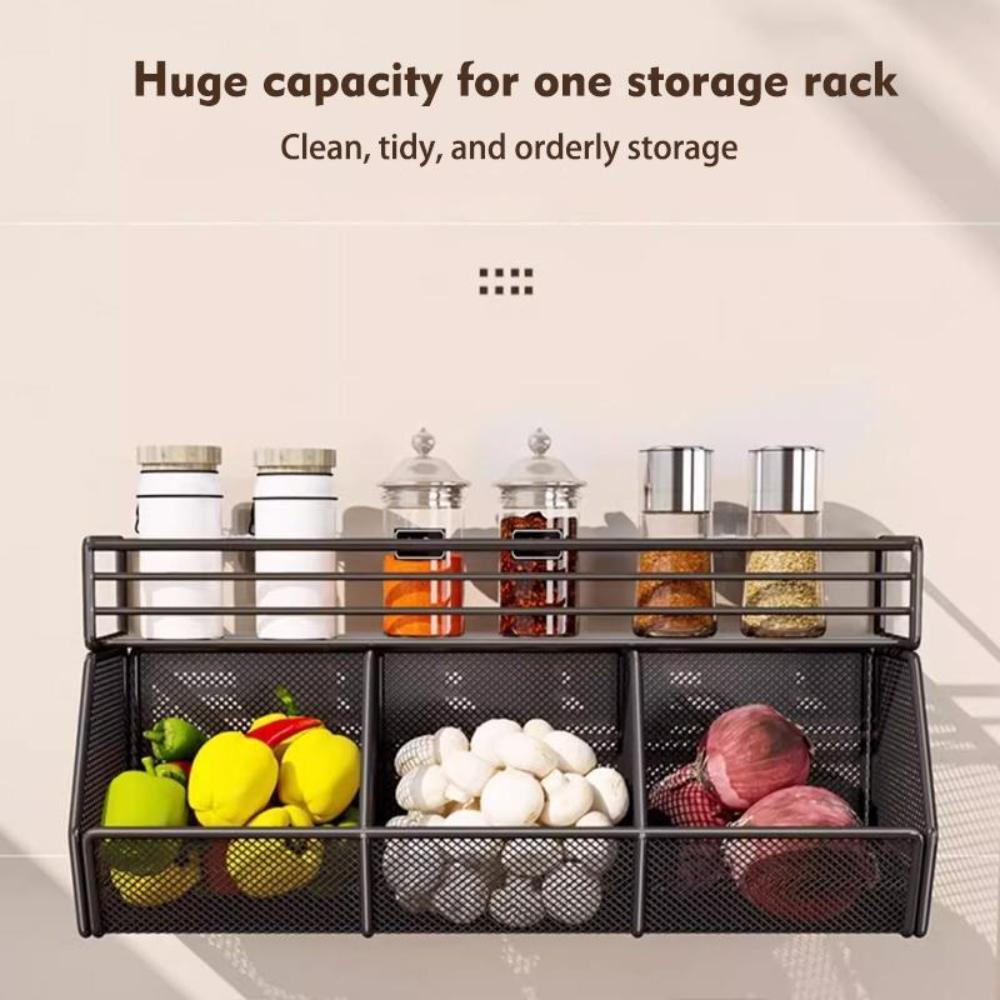 Wall Mounted Kitchen Storage Rack Grid Design Spice Storage Shelf Kitchen Use