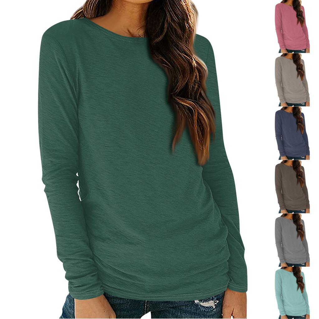 Womens Long Sleeve Round Neck Shirts Basic Tee Casual Top Fall Trendy Tunic Outfits Fitted T Shirts