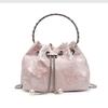 Spring and summer new personalized embroidery butterfly pleated portable bucket bag fashionable versatile sweet foreign style chain messenger bag