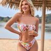 Женский треугольный комплект бикини большого размера с завязками по бокам, стринги, купальник, женский полый бандаж с цветочным принтом