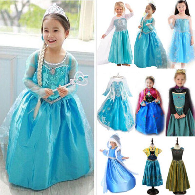 Girls Kids Elsa Fancy Dress Costume Princess Anna Party Dresses Cosplay Outfits