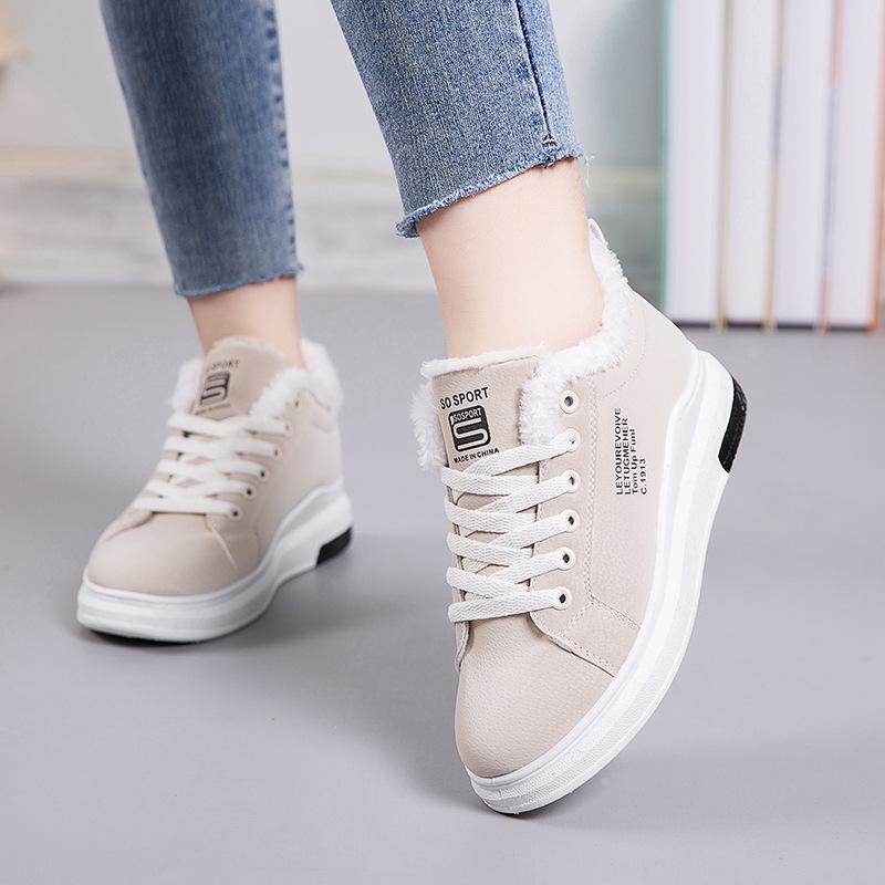 Женские зимние хлопковые кроссовки на толстой подошве 2023 года - теплые плюшевые спортивные зимние ботинки