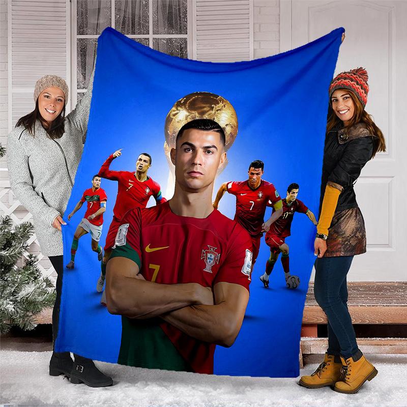 1pc Soccer7 (4) Theme Blanket - Digital Print, Polyester, Cozy for All Seasons, Perfect for Outdoor, Camping, and Travel