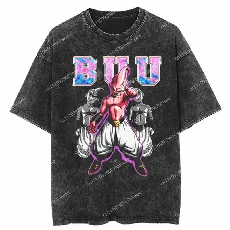 Dragon Ball Anime Washed T-Shirt Vintage Goku Vegeta Print Cotton Short Sleeve Loose Fit Men Women Casual Wear Top